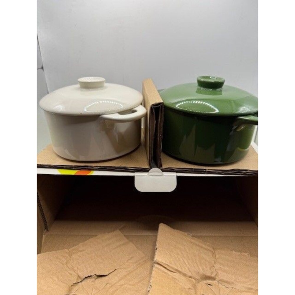 NEW Mini Round Ceramic Cocotte Set 2 pack, Green, 18.6 oz/550 ml